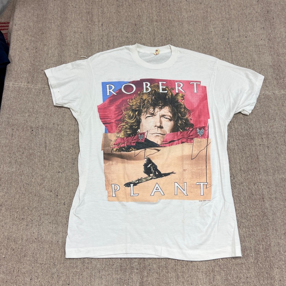Vintage Robert Plant Shirt Mens Medium White 1980s Led Zeppelin